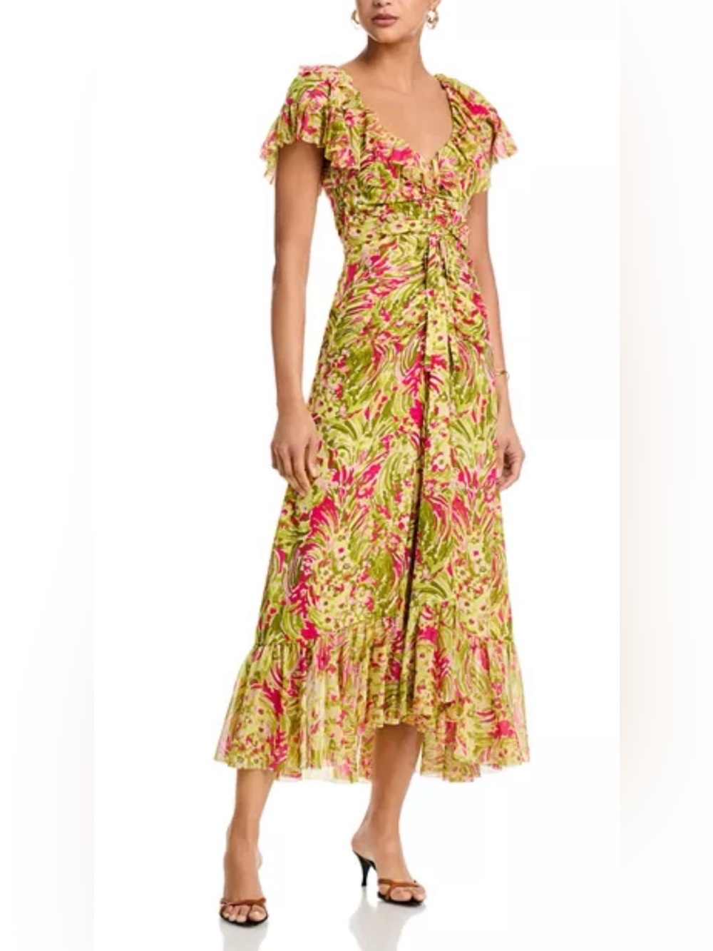 Cinq a sept Pink & Green Ruffle Dress